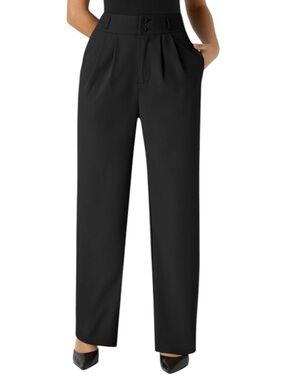 HALARA | High Waisted Zipper Pocket Shirred Straight Wide Leg Work Pants